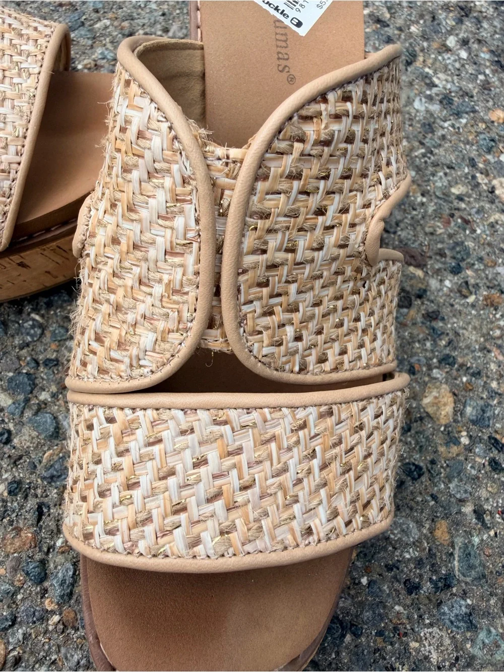 Neutral Woven Raffia Cork-Platform Wedge Sandals - Beige